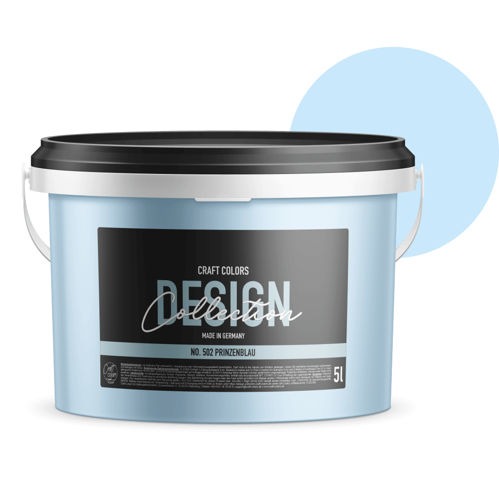 Wandfarbe edelmatt Prinzen blau No. 502, 5L Eimer aus der Craft Colors Design Collection, made in Germany.