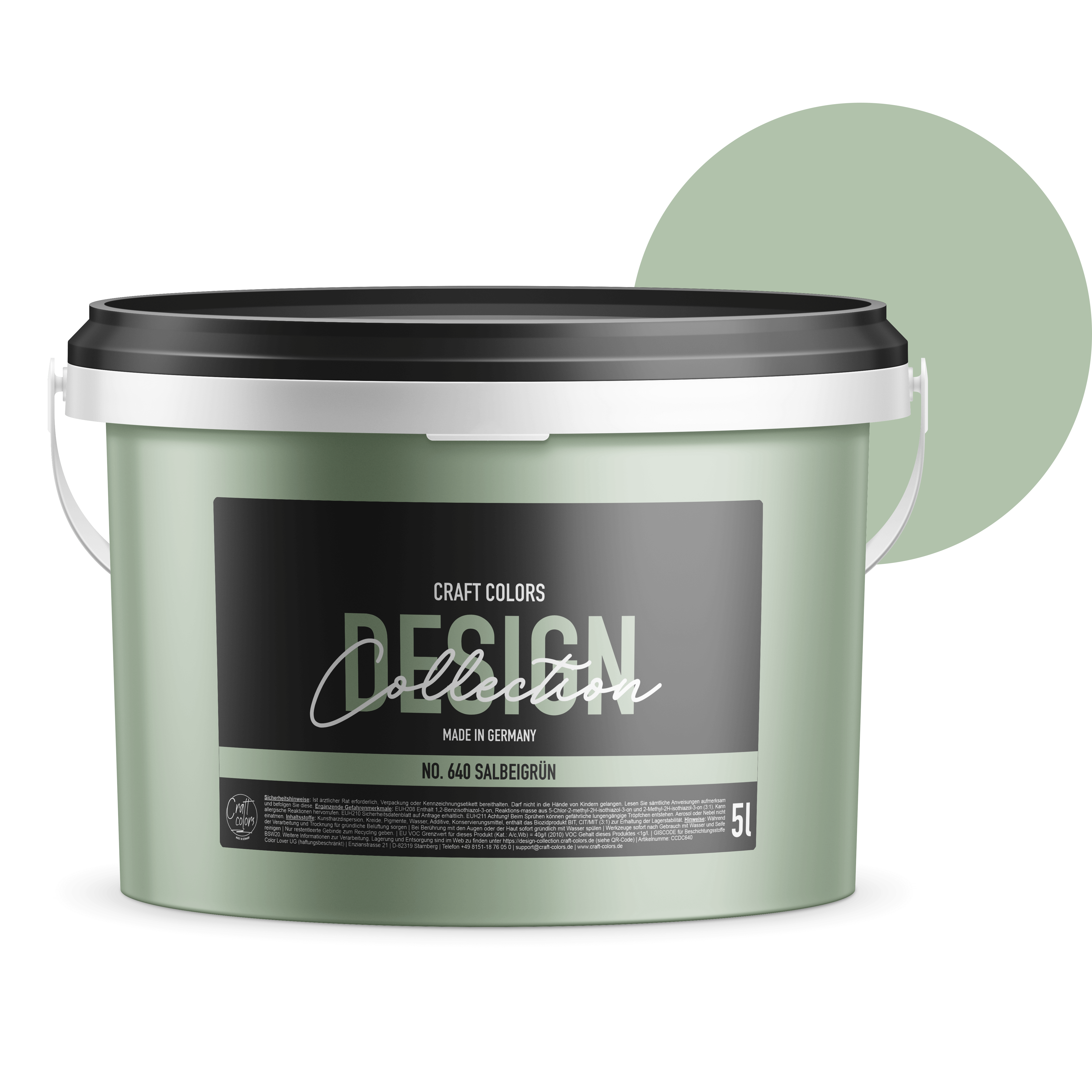 Wandfarbe edelmatt Salbeigrün No. 640 Design Collection 5L - Craft Colors