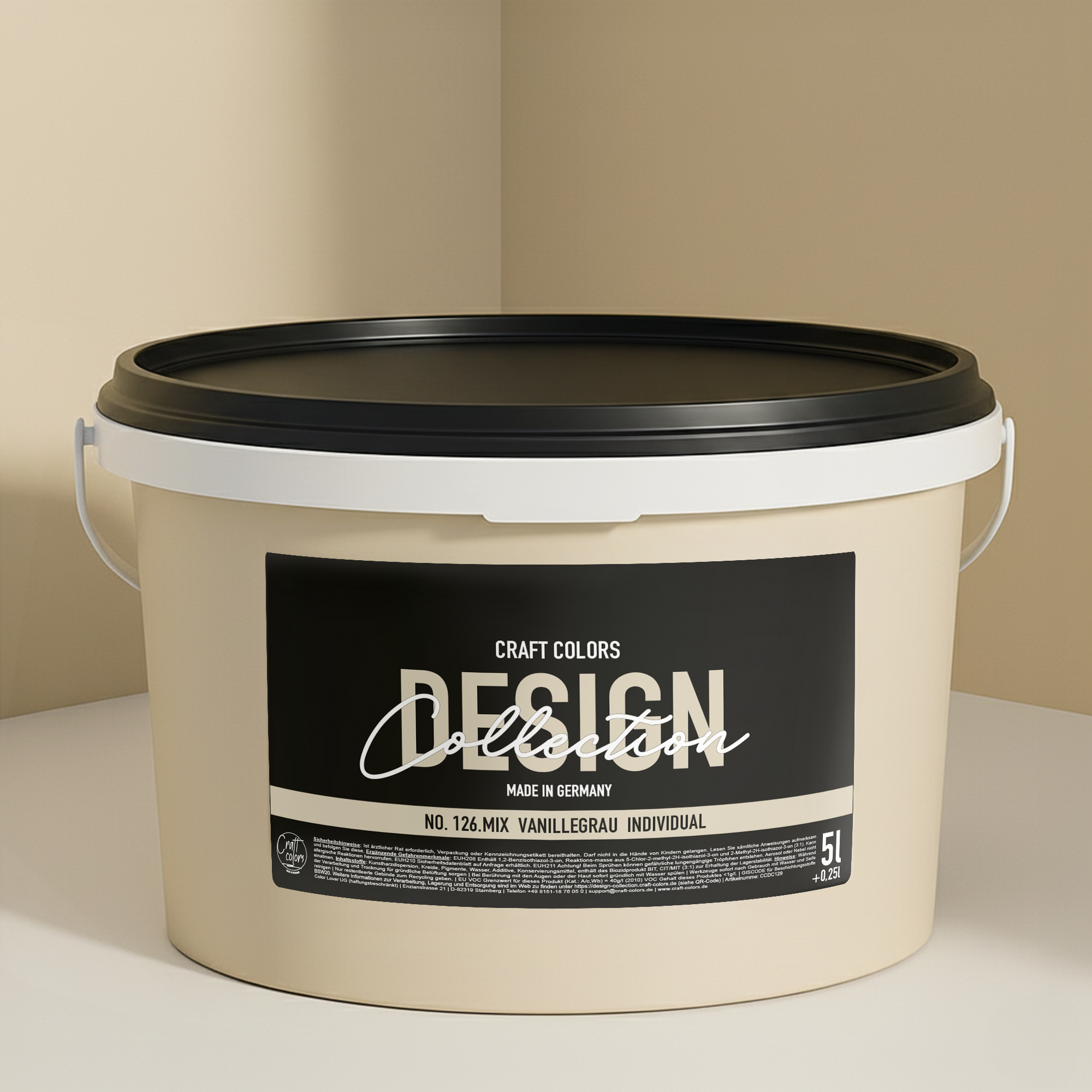 Wandfarbe weiches Vanillegrau No. 126.mix Individual ( 5,25 L) edelmatt